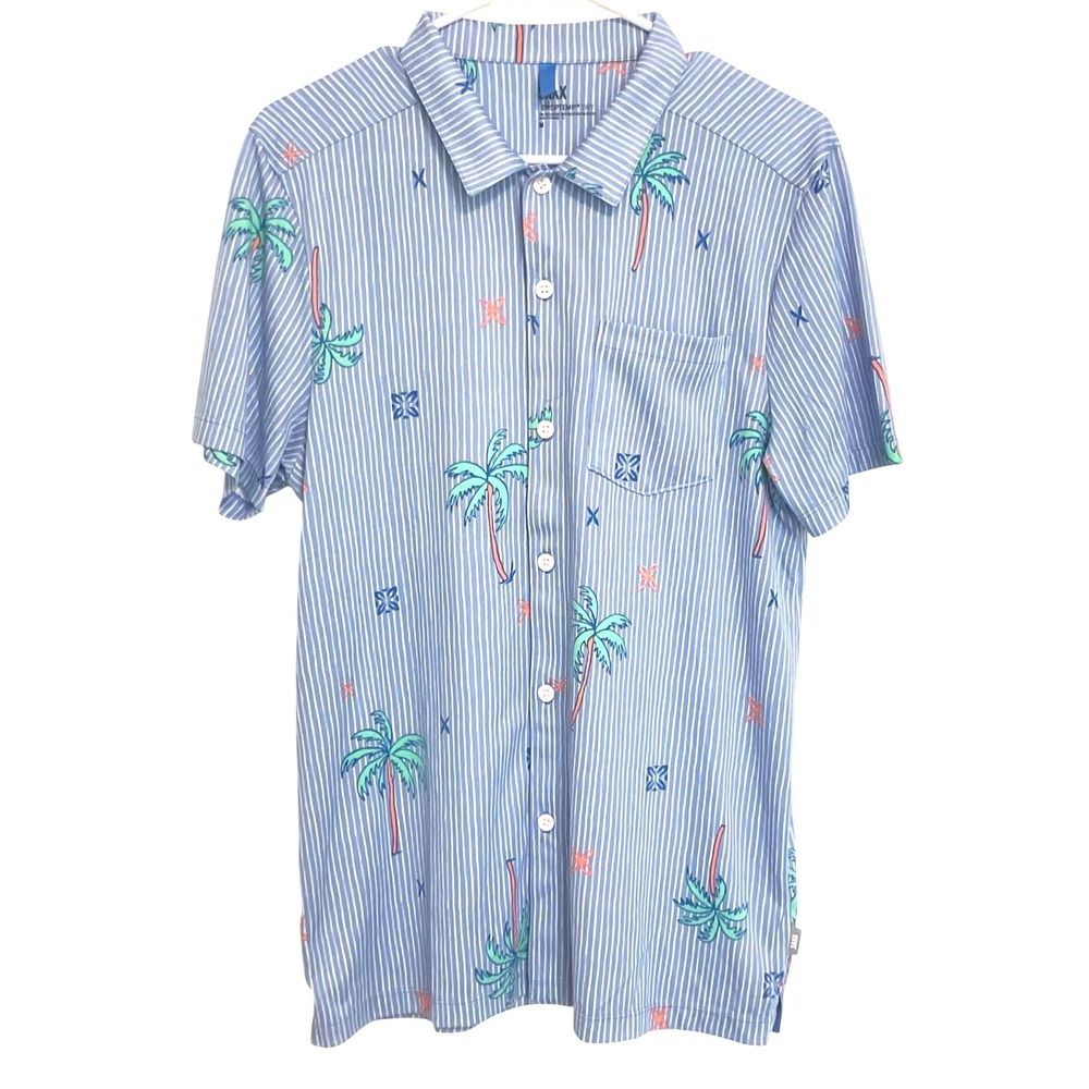 SAXX Droptemp Dry sweat free men's palm tree resort polo tropical shirt button M